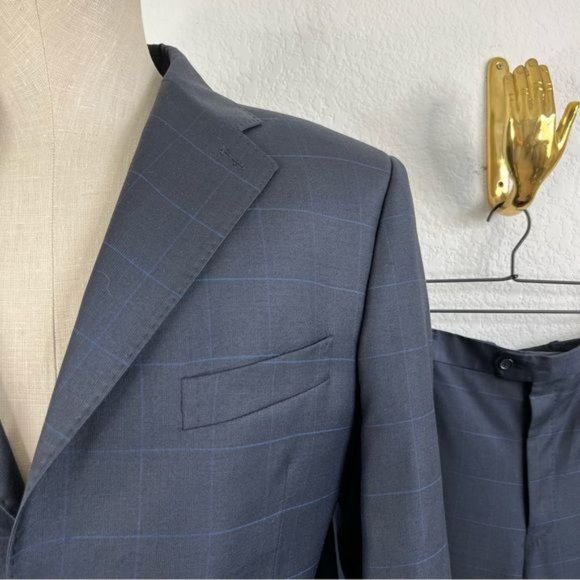 YSL Yves Saint Laurent Windowpane Wool 120s 3 Button Gridded Suit - Picture 13 of 13